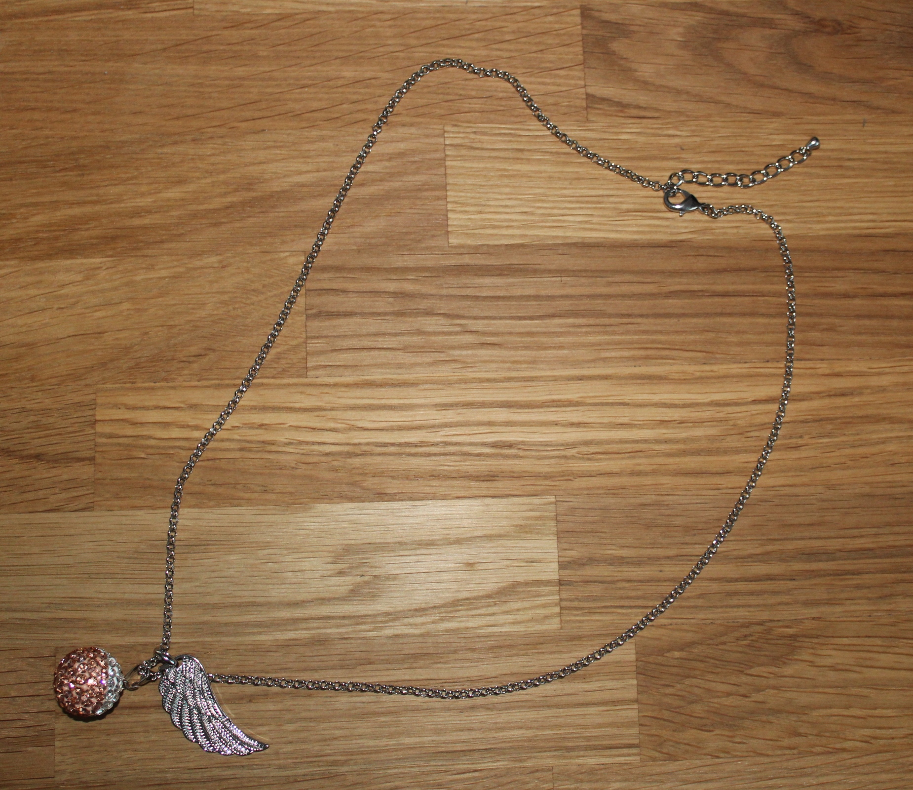 Halskette Kette 60 cm Kettenverlängerung Anhänger Engel Flügel Engelsflügel Strasskugel